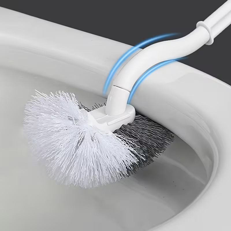 Ergonomic C-Shaped Long Handle Toilet Brush with Groove Cleaning Head