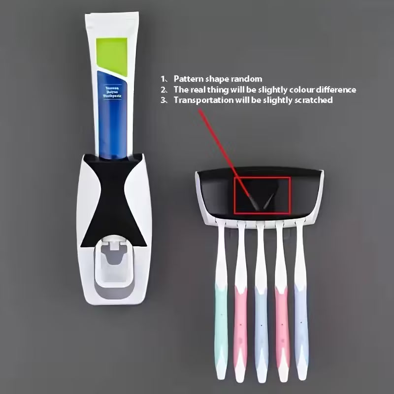 2pcs No-Drill Wall-Mounted Automatic Toothpaste Dispenser & Toothbrush Holder