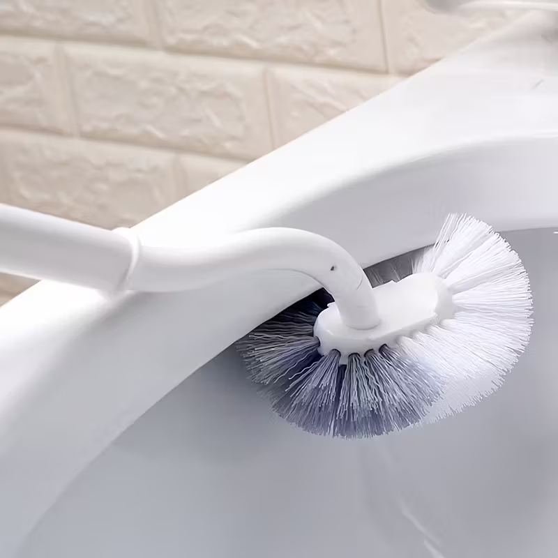 Ergonomic C-Shaped Long Handle Toilet Brush with Groove Cleaning Head